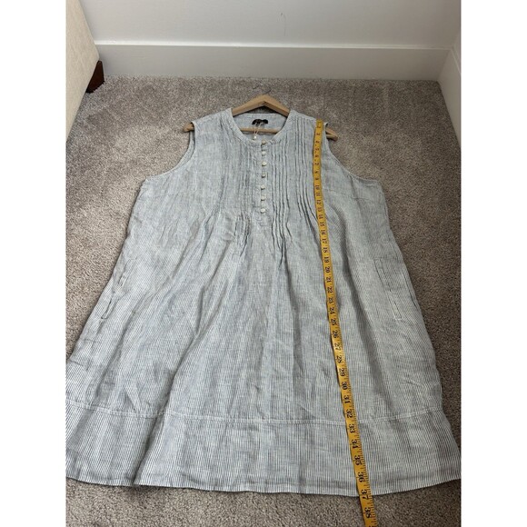 Quince 100% European Linen Sleeveless Swing Dress Blue Pinstripe Women's Size X2 - Picture 13 of 13